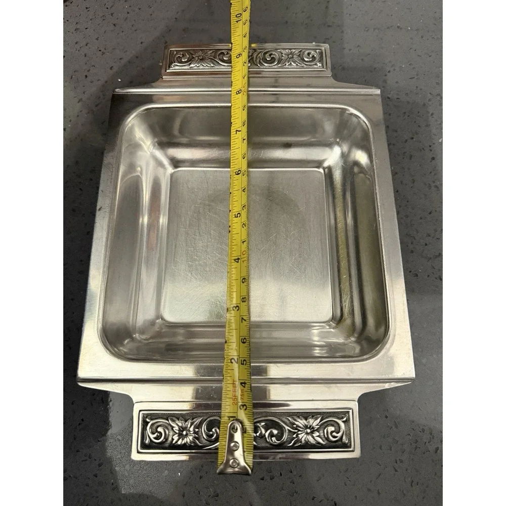 2 Vintage Stainless Steel Tray Serving Bowls Ornate Handles Dish 9.5